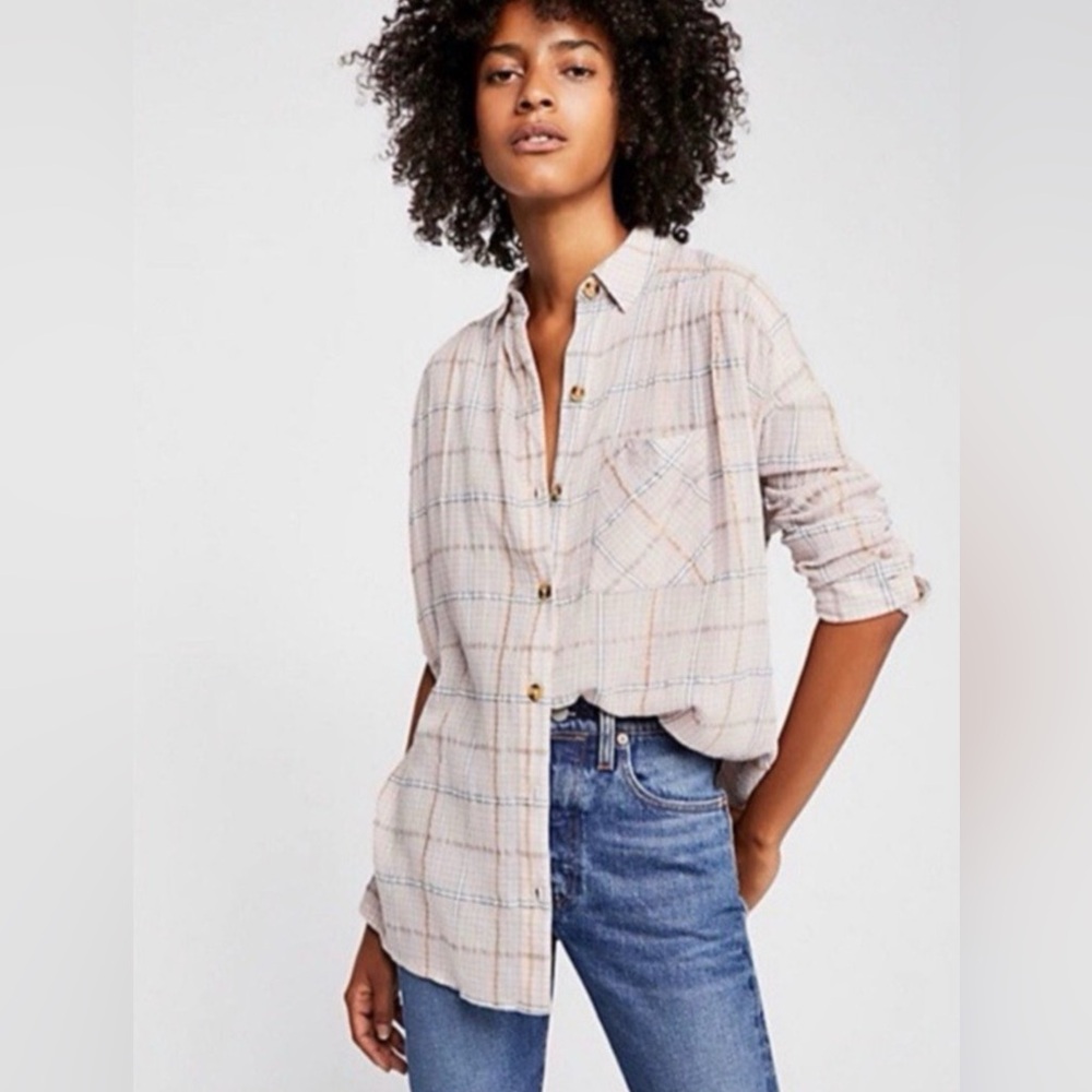 Free People Metallic Plaid Button-Up Shirt